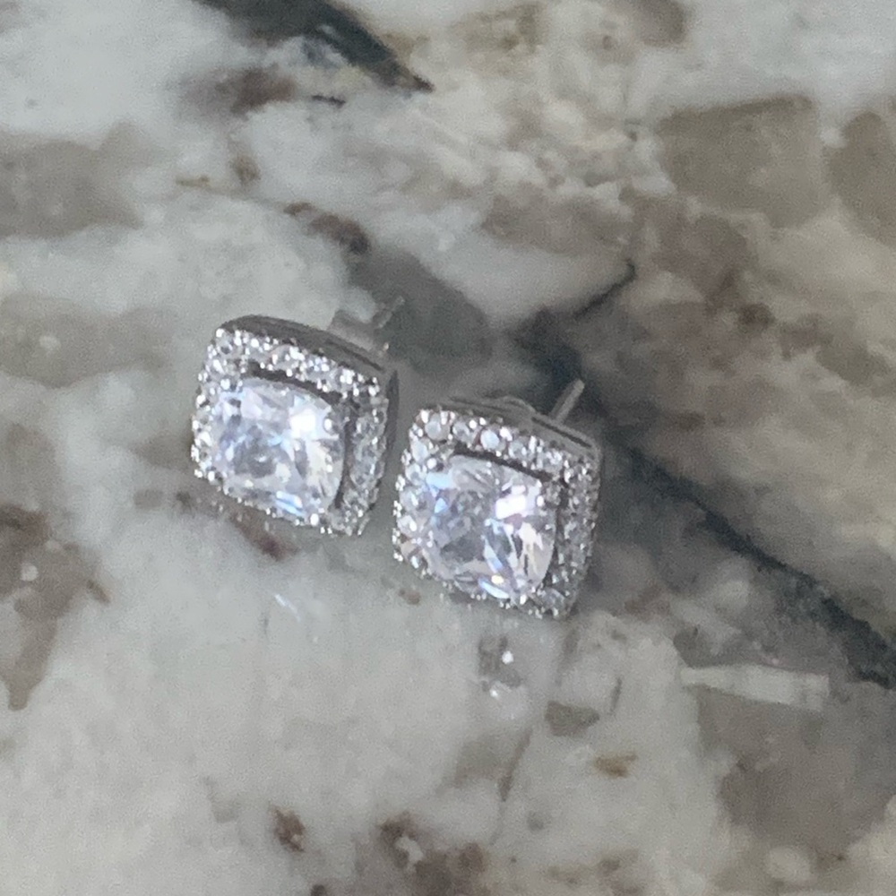 Vintage Cz. Halo Earrings Studs, Stainless Steel